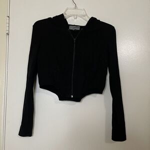 ANTHROPOLOGIE full zip ribbed black hoodie sweater size small